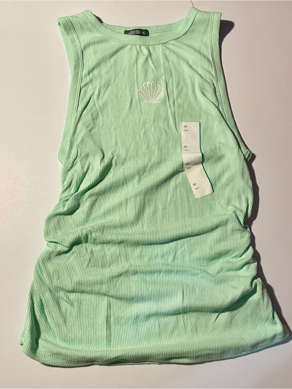 NWT Wild Fable Mint Green Ribbed High Neck Tank Top Seashell Embroidered Medium